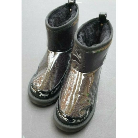 JUICY COUTURE SIZE 8 BOOTIE BOOTS BLACK KLASH CLEAR LOGO - Picture 2 of 12